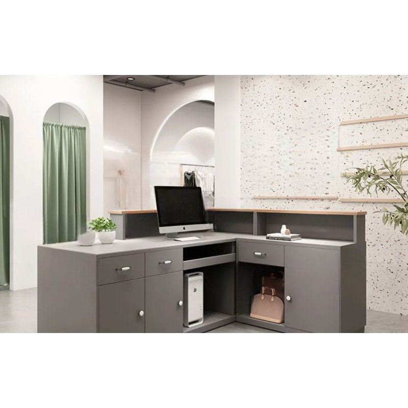 Clent L-Shape Manufactured Wood Reception Desk, Right Side Facing, 100cm H x 150cm W x 50cm D