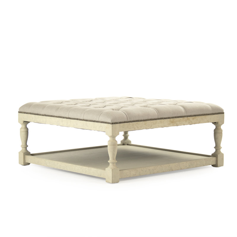 Piatt Square Ottoman, Ivory, White Ash