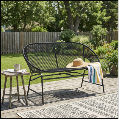 Outdoor Patio Wicker Love Seat with Iron frame