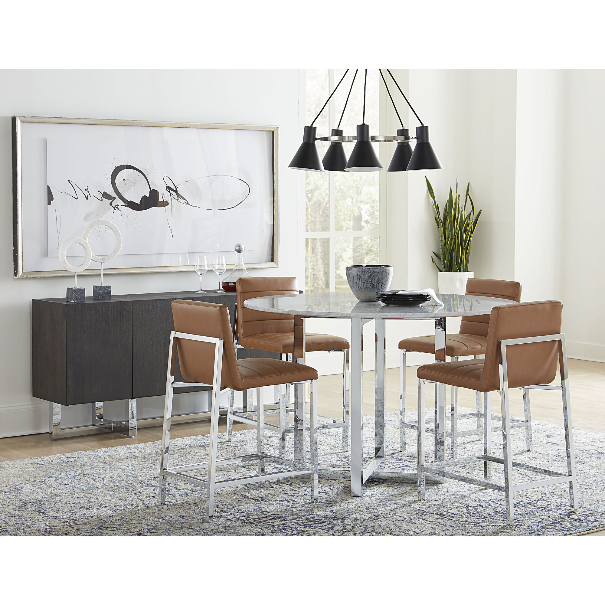 Dern Marble Round Dining Table, Pub Table (36" Height), 54" W x 54" L