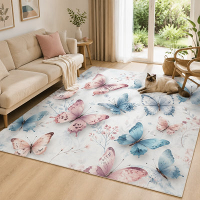 1 pièce de tapis doux imprimé papillon pour le salon, la chambre à coucher, l'esthétique décorative pour la maison