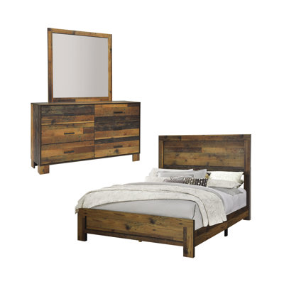 Giah Rustic Pine 3-Piece Bedroom Set With Dresser And Mirror