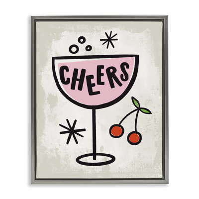 «Cheers Drink & Cherries», art mural encadré sur toile flottante, design par Nina Seven