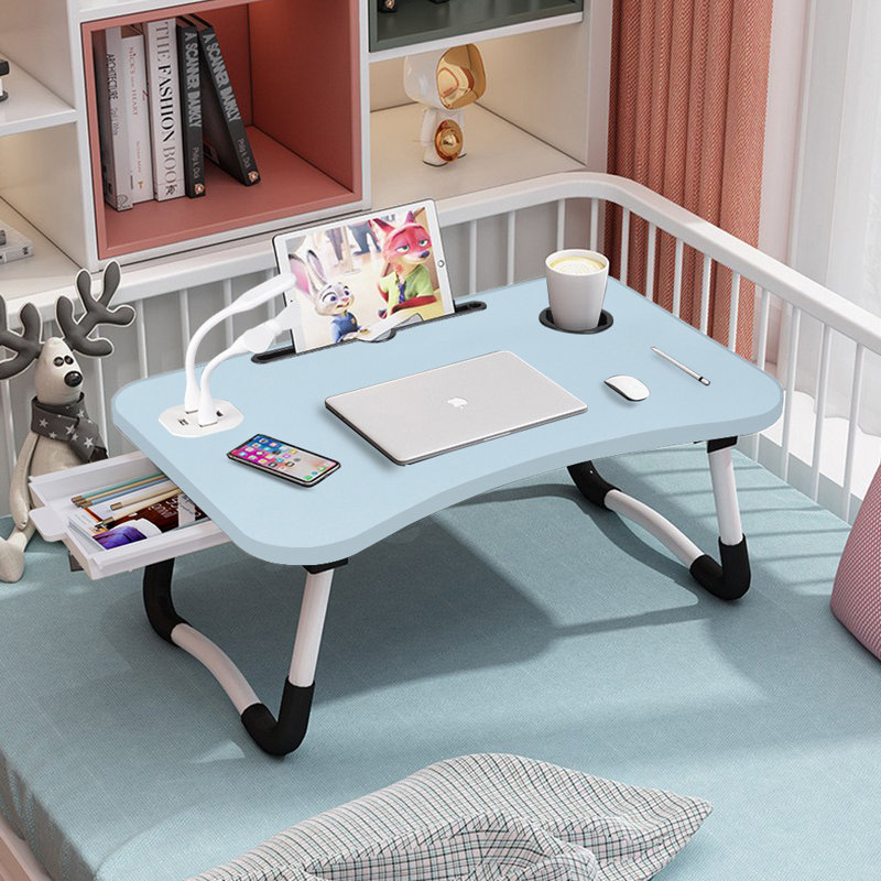 60Cm Foldable Laptop Bed Table Desk with USB Ports, Blue