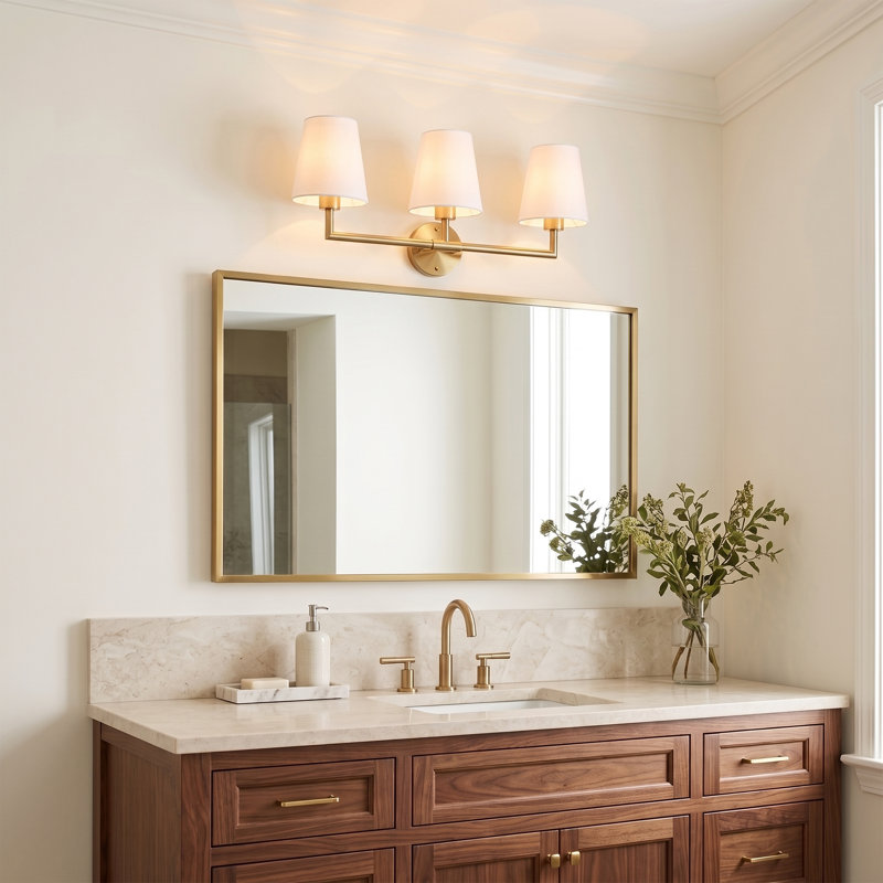 2-Light 18.5 in. Modern Dimmable Vanity Light Linen Shade Wall Sconce for Bathroom Bedroom Living Room, Brass, 3-Light