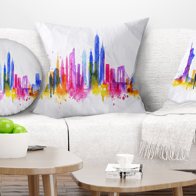 Silhouette Silhouette New York - Coussin imprimé paysage urbain, 16 po x 1 po, Coussin décoratif