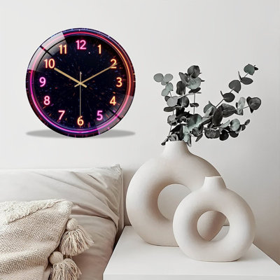 Horloge murale silencieuse en verre trempé de 30 cm, « Horloge murale DEL RVB phosphorescente avec minuteur », silencieuse (sans tic-tac), fonctionne avec des piles (piles AA non comprises), décoration artistique pour la maison
