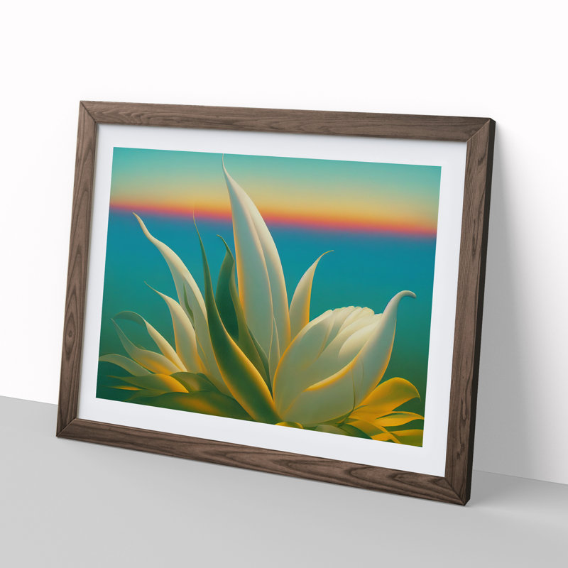 Timeless Tropical Flowers - Single Picture Frame Painting, 46cm H x 64cm W x 2cm D, Walnut