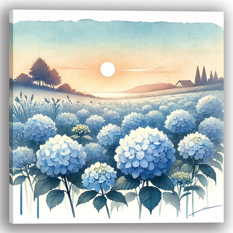 Art matinal sur toile d'hortensias matin, H 12 po x l 12 po x P 1 po