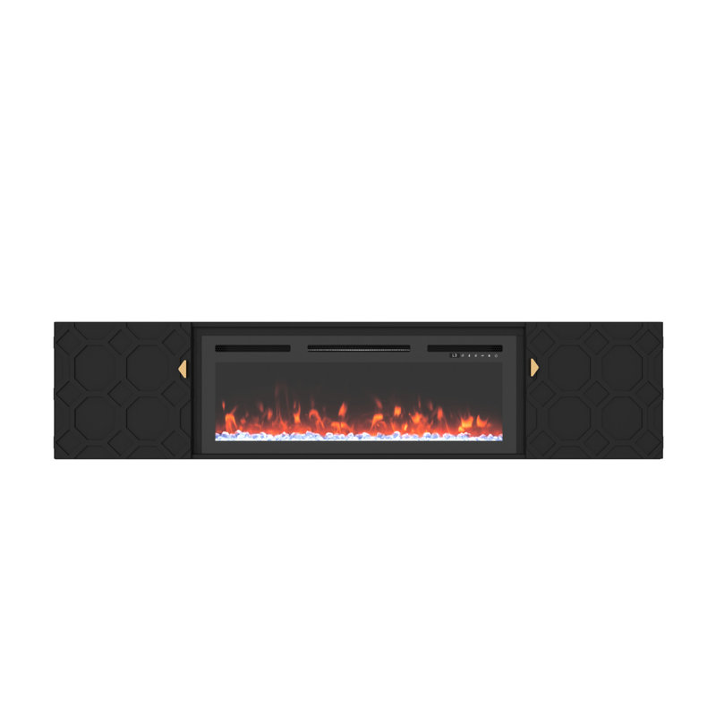 Finition ultrabrillante 67 po Meuble télé noir, style moderne, rangement à double porte, tablette ouverte pour la décoration, meuble multimédia à assemblage rapide, look, foyer, construction solide