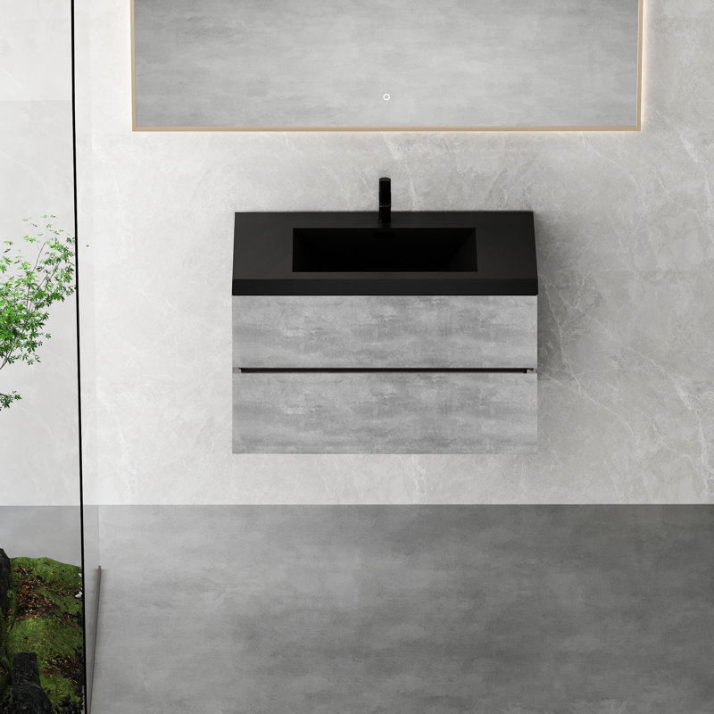 Meuble-lavabo flottant 36 po, gris moderne avec lavabo. Bassin de sable quartz et tiroirs à fermeture en douceur faciles à gérer. 24V12-36Gr Sans effort