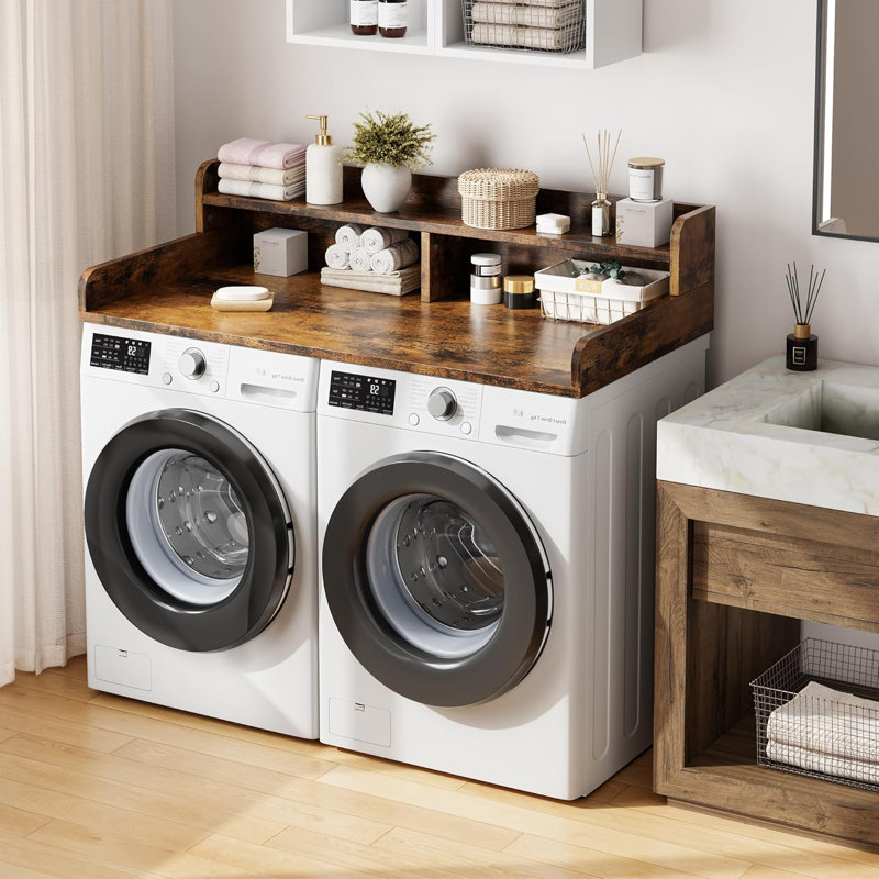 Comptoir de laveuse-sécheuse à 2 niveaux 54 po x 27,5 po, plateau à linge avec tablette / tiroirs de rangement, blanc