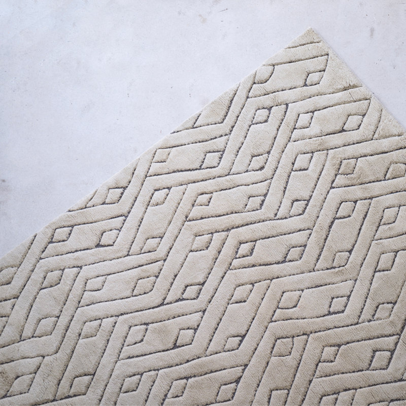 Rebel Geometric Hand-Knotted 9'10" x 13'1" Gray Area Rug, Rectangle 9'10" x 13'1"