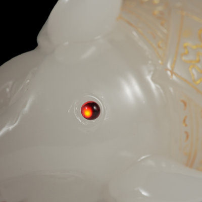 Ensemble de 6 figurines d'éléphant à aspect jade blanc avec motifs dorés - Statues d'animaux Lucky Feng Shui
