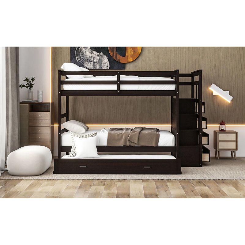 Lit simple superposé au dessus d'un lit gigogne en bois massif pour une chambre à coucher élégante et fonctionnelle, Espresso
