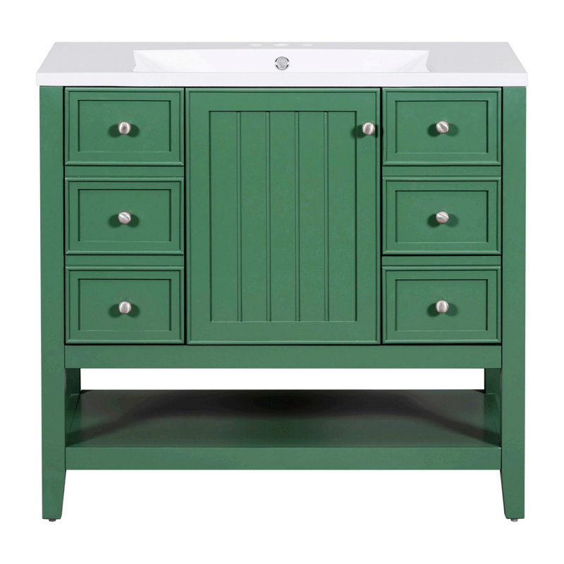 Meuble-lavabo avec lavabo et meuble-lavabo avec trois tiroirs, Vert
