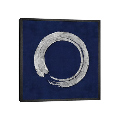 Silver Zen Circle On Blue I by Ellie Roberts - Print on Canvas
