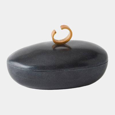 Boîte avec couvercle Caillou - marbre noir - H 5 po x l 9 po x P 6 po