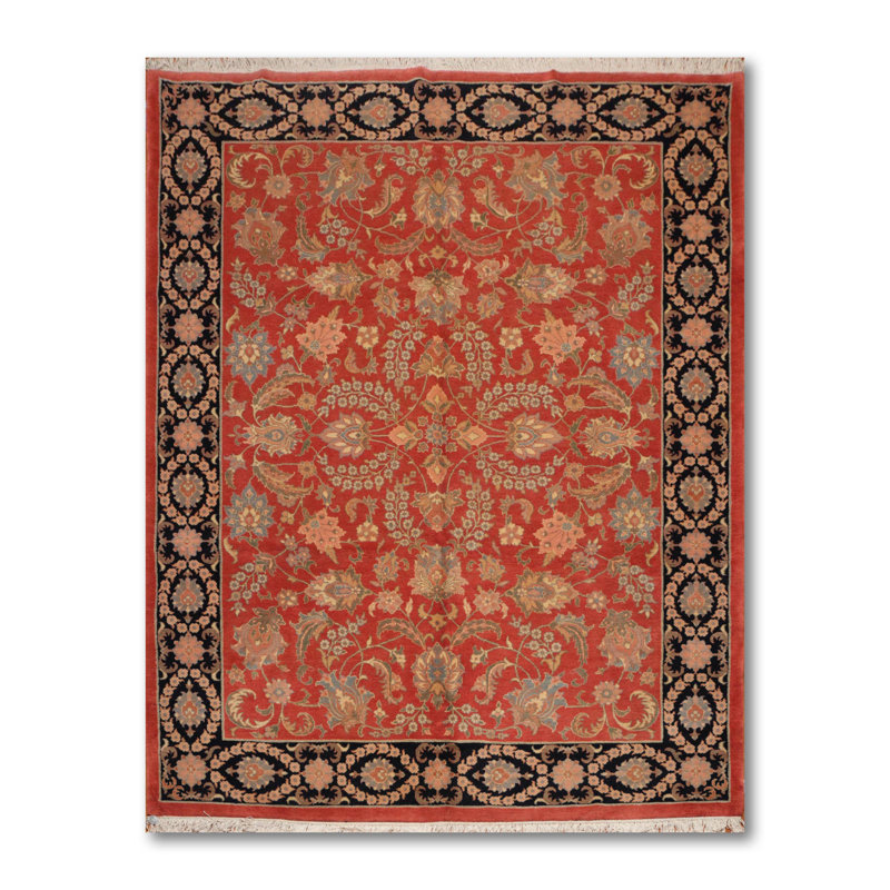 Tapis en laine orange/noir 7 pi 10 po x 10 pi 4 po one-of-kind à la main noué la Ellerbee