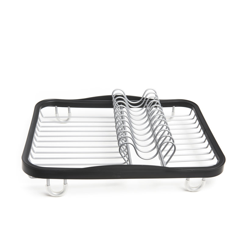 Black and Silver Metal Dish Rack with Utensil Cup