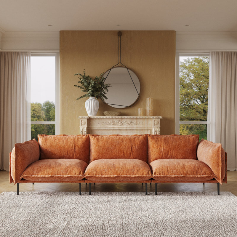 Traci Upholstered 111.02'' Wide Velvet Modular Sofa,3-piece, Orange