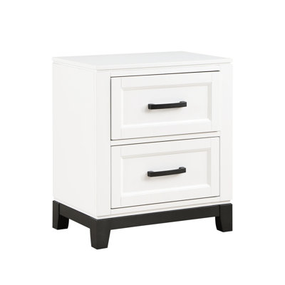 Table de chevet 2 en blanc - Meuble de rangement rustique en bois 2 tiroirs