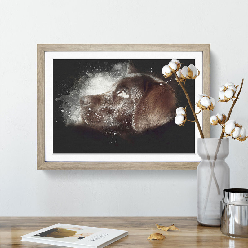 Chocolate Labrador Portrait - Picture Frame Graphic Art Print, 62cm H x 87cm W x 2cm D, Oak Framed