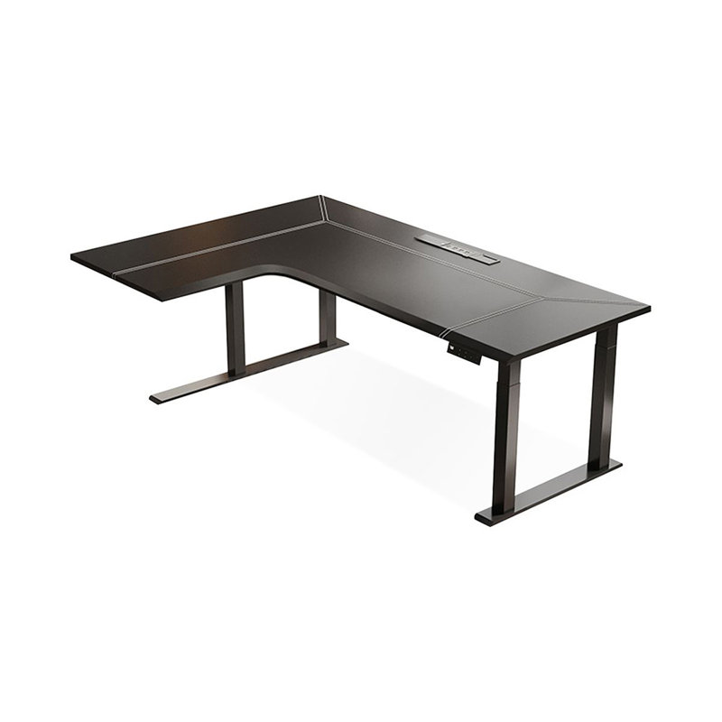 Bureau en bois manufacturé en L noir réglable en hauteur + acier laminé à froid, 45.28" H x 55.12" W x 43.31" D, Noir