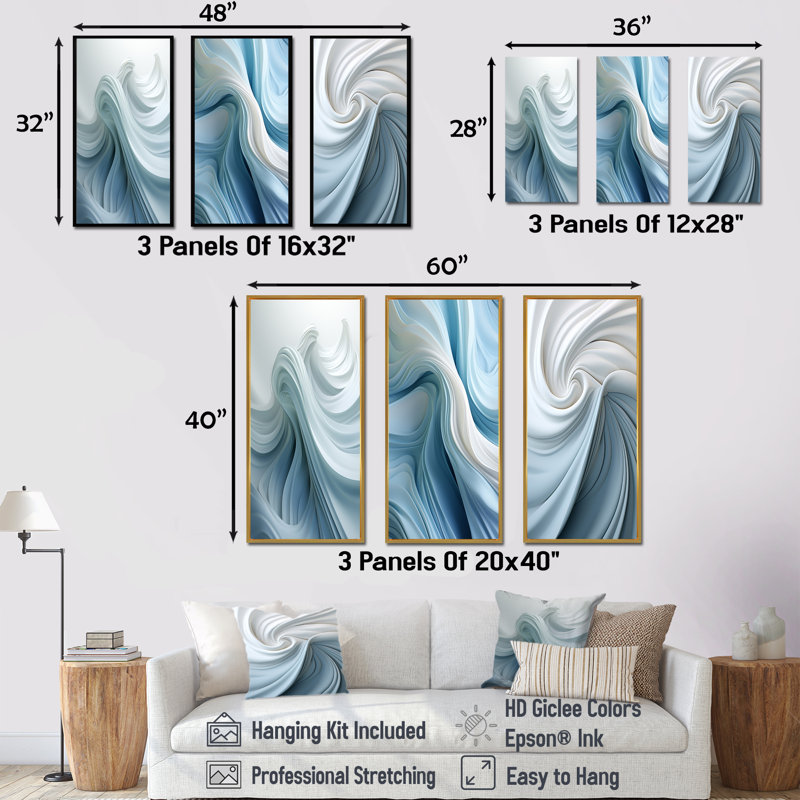 3 pièces d'art mural collage - Cita, H 28 po x l 36 po, Cadre flottant blanc