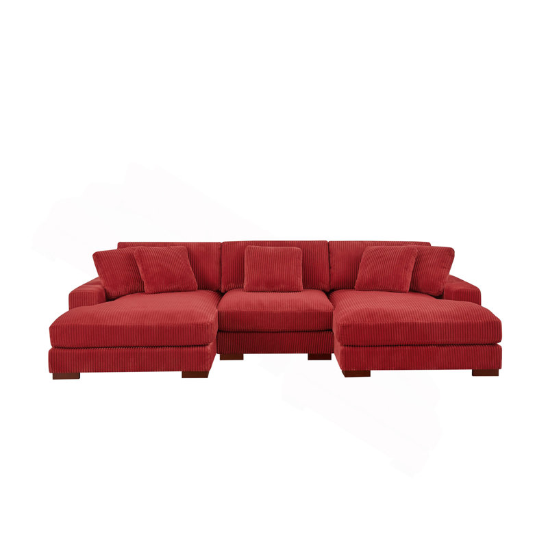 Grand canapé modulaire à double assise en velours côtelé Large Seating, Rouge