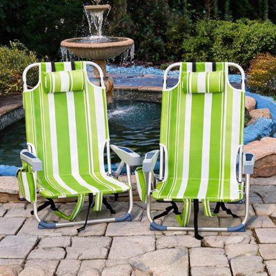 Chaise de plage à structure en aluminium avec dossier réglable en 5 positions, rayures vertes classiques, capacité de 100 kg