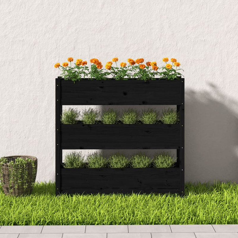 Kwanna Self-Watering Wood Raised Garden Bed, 104.5cm H x 112cm W x 25cm D, Black