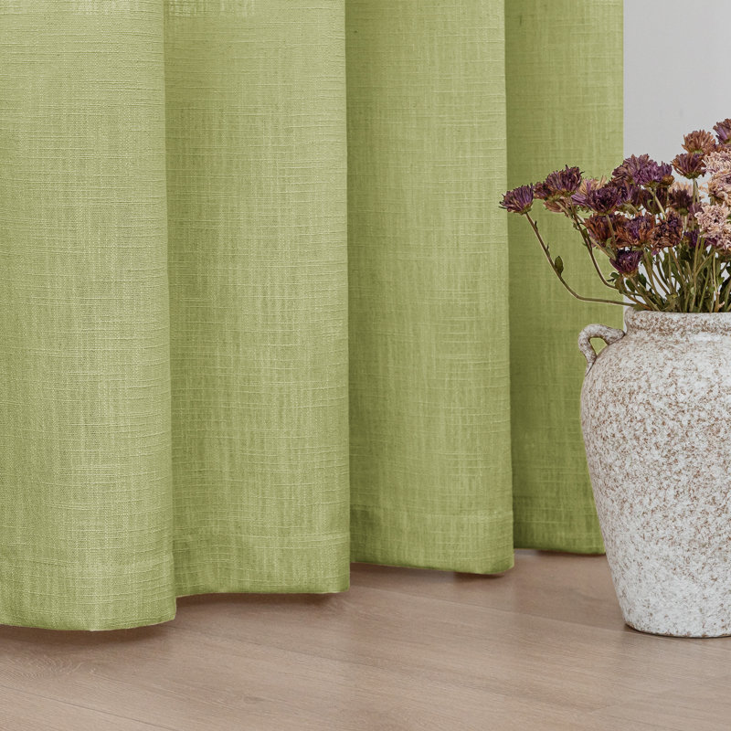 Kambi Slub Textured Linen Blended Semi-Sheer Grommet Curtain Pair, Sage, 52" W x 84" L