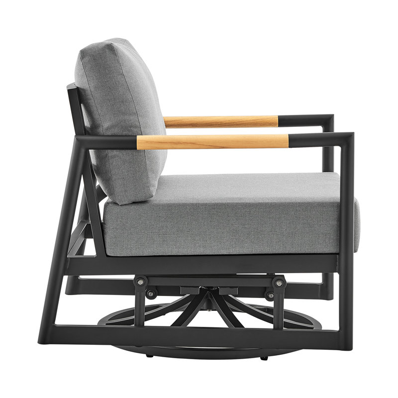 Antone Black Aluminum Outdoor Glider Chair with Gray Cushions