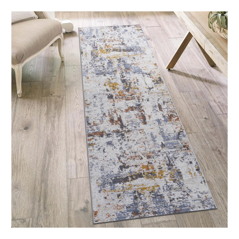 Collection Ivory/Blue /Abstract Non-Shedding Living Room Bedroom Dining Home Office Stylish and Stain Resistant Area Rug