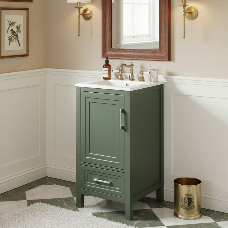 Ensemble de meuble-lavabo simple 18 po avec 1 porte à fermeture douce et 1 tiroir, entièrement assemblé, Vert