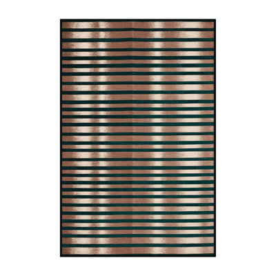 Machine Washable Horizontal Stripes Green Area Rug