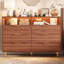 Commode 6 tiroirs pour la chambre à coucher, commodes de 47,2 po de largeur avec lumières DEL et station de charge, conception à profil incurvé, tiroirs en bois cannelé avec poignée dorée, commode moderne pour le salon, noyer-2015836959