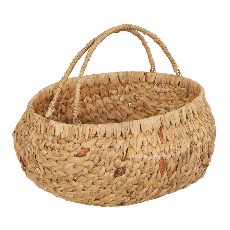 Natural Water Hyacinth Wicker Storage Basket with Handles
