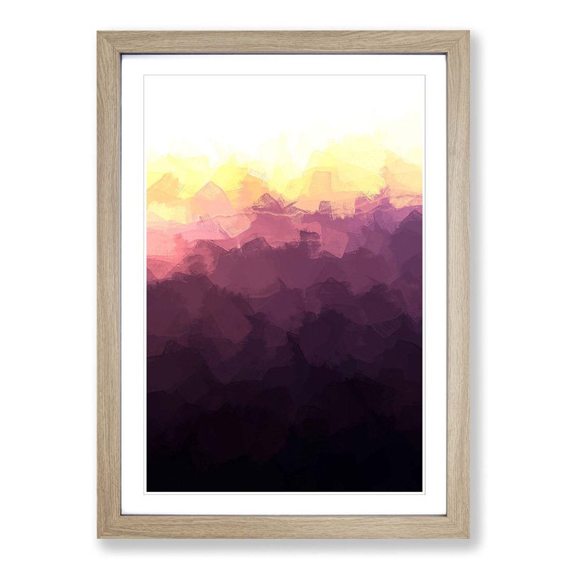 Sun over a Mountain Range in Abstract - Picture Frame Graphic Art Print, 65cm H x 48cm W x 2cm D, Oak Framed
