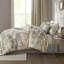 Édredon de luxe luxueux 7 pièces en gris avec tissage et coussins décoratifs taille abstraite-119384149