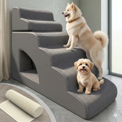 Six-Level 33D Foam Pet Ramp for High Beds and Sofas (18-36 Inches), Non-Slip Design Suitable for Small to Extra-Large Senior Dogs and Cats, Sturdy Construction, 75-Pound Capacity, Includes Machine-Washable Cover