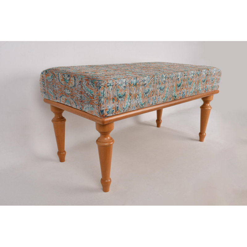 Cotton Upholstered Bench, White, 45cm H x 120cm W x 45cm D