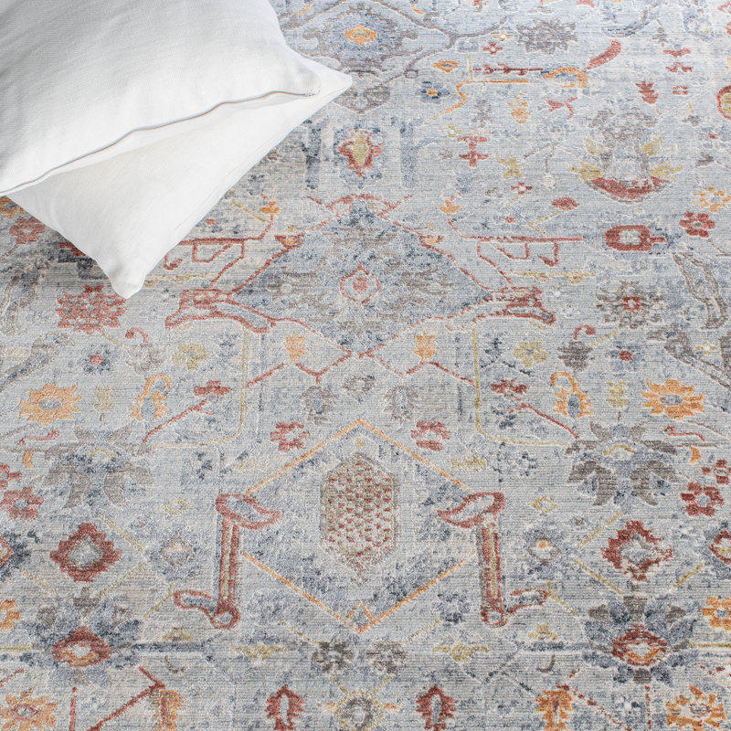 Tapis gris clair / rouille en polyester tissé à la machine Lauren Ralph Lauren Zahra, Rectangle 9 pi x 12 pi
