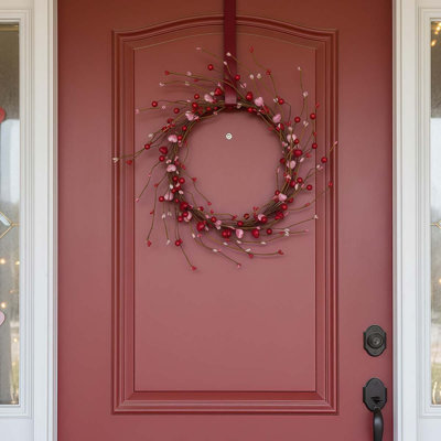 Couronne de la Saint-Valentin, couronne de baies de 14 pouces pour porte d'entrée rose rouge, couronne de baies pour la Saint-Valentin, décoration de mariage à la maison, fête d'anniversaire de la Saint-Valentin