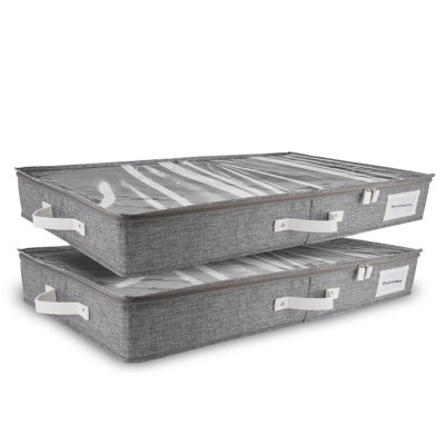 2Pc Low Profile Under Bed Storage Containers, Thin Under Couch Storage Organizer With Bins & Lids, Underbed Storage Box Ideal, Lightgray
