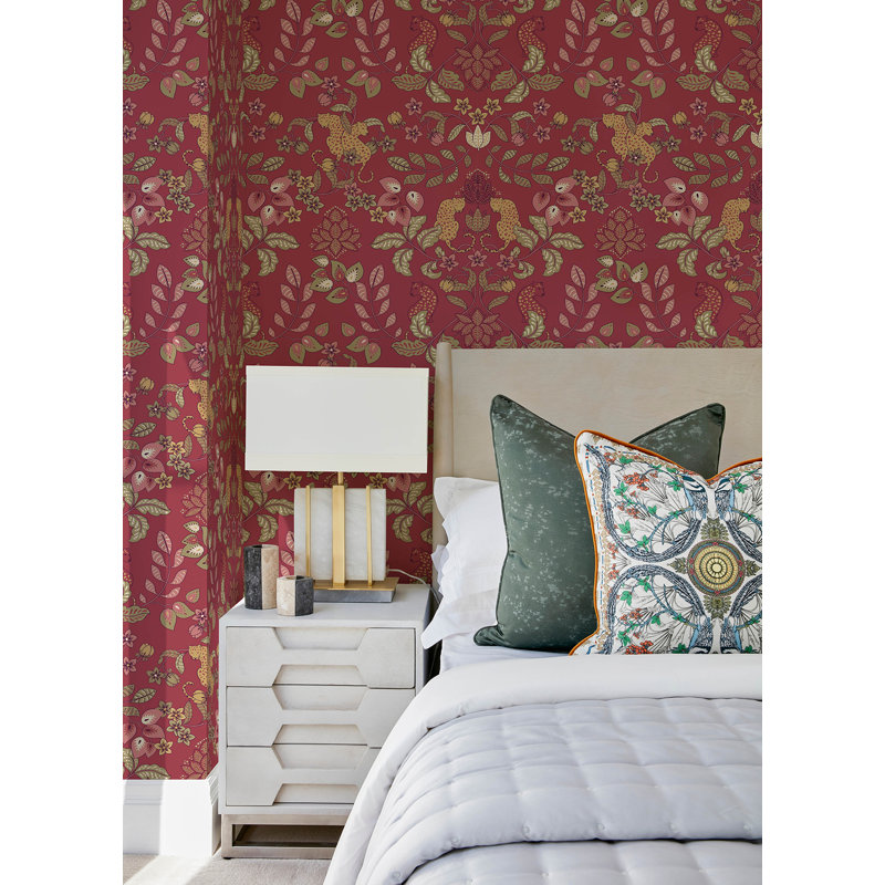 Papier peint damassé Getty Jungle, Rose
