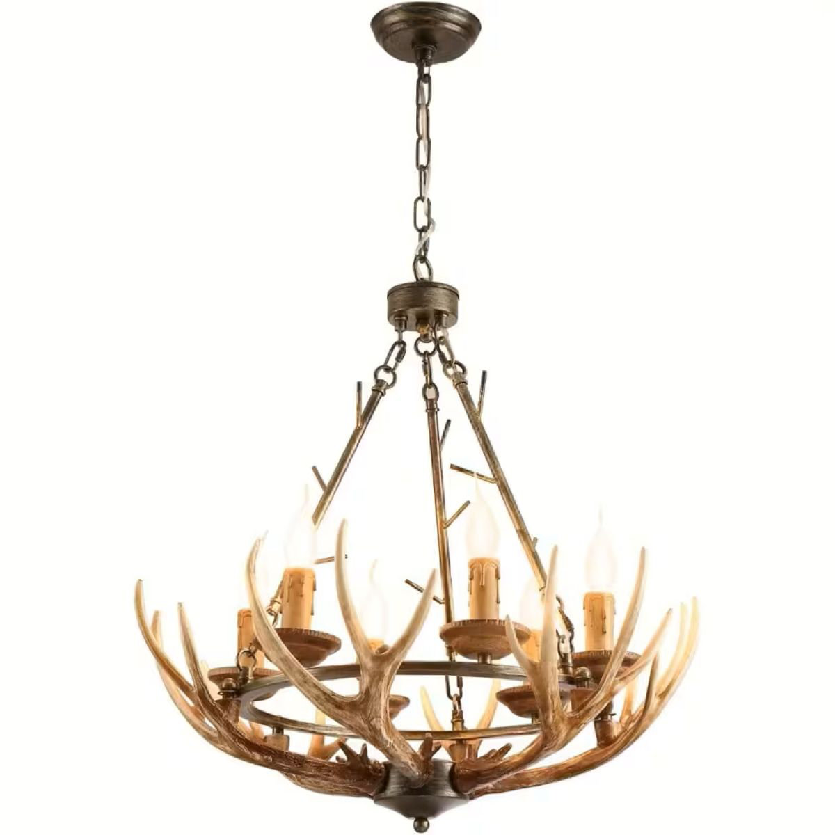 August Grove® Rustic Antler Chandelier With 6 X E12 Lights Farmhouse ...