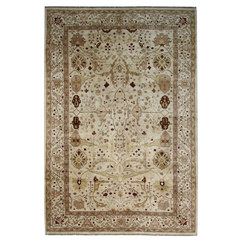 Agra Hand Knotted Ivory /Tan 14x21 Oversize Rug
