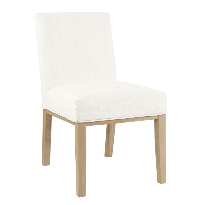 Chaise de salle à manger Jan avec pieds en bois, tissu tissé classique, Brun naturel, Blanc